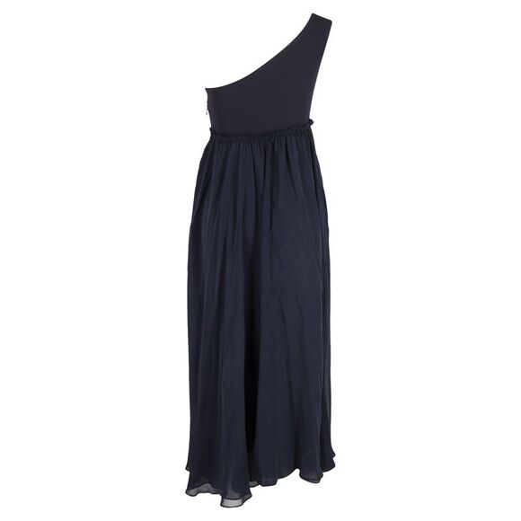 Pierre Balmain Maxi One-Shoulder Sleeve Dress in Navy Blue Polyester and Cotton